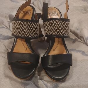 Sofft Black Woven-Trim Wedge Sandals
